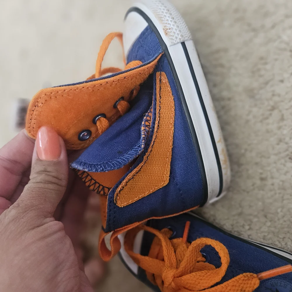 Converse Kids Navy Canvas High-Top Sneakers with Orange Laces